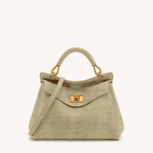 Lucia Sac à poignée supérieure classique en faux daim effet croco - Beige clair