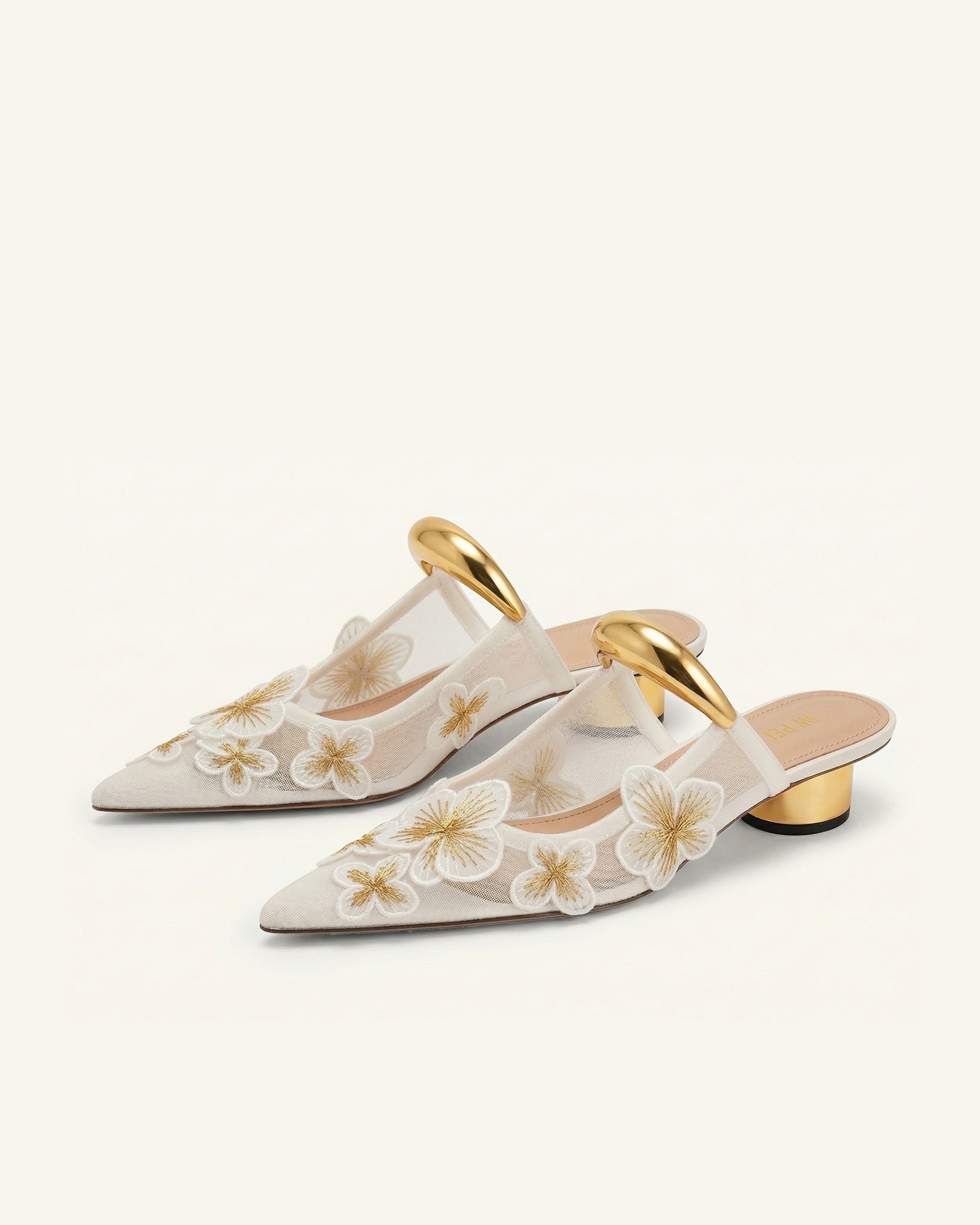 Helena Mules ajourées en mesh floral - Ivoire – Image 2