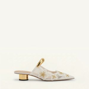Helena Mules ajourées en mesh floral - Ivoire