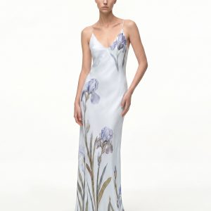 Iris Robe nuisette en satin à motifs - Bleu clair