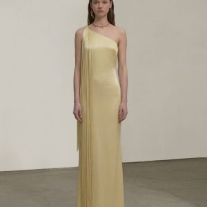 Robe longue asymétrique à franges - Champagne