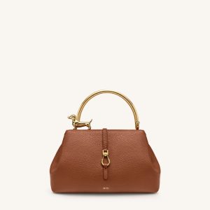 Bruna Sac à main supérieur avec anse en métal dachshund - Marron